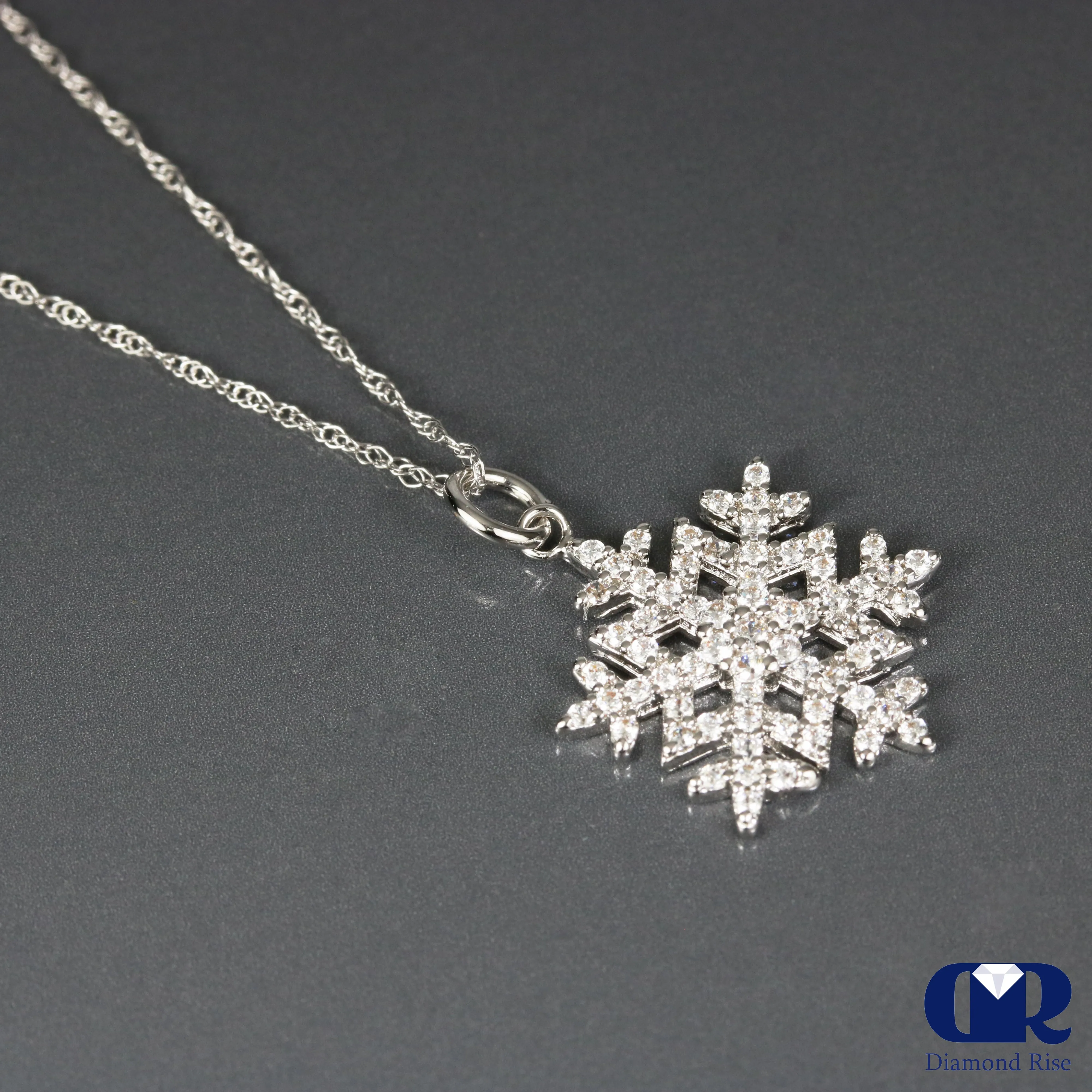 0.30 Carat Round Cut Diamond Snowflake Pendant Necklace 14K Gold With Chain