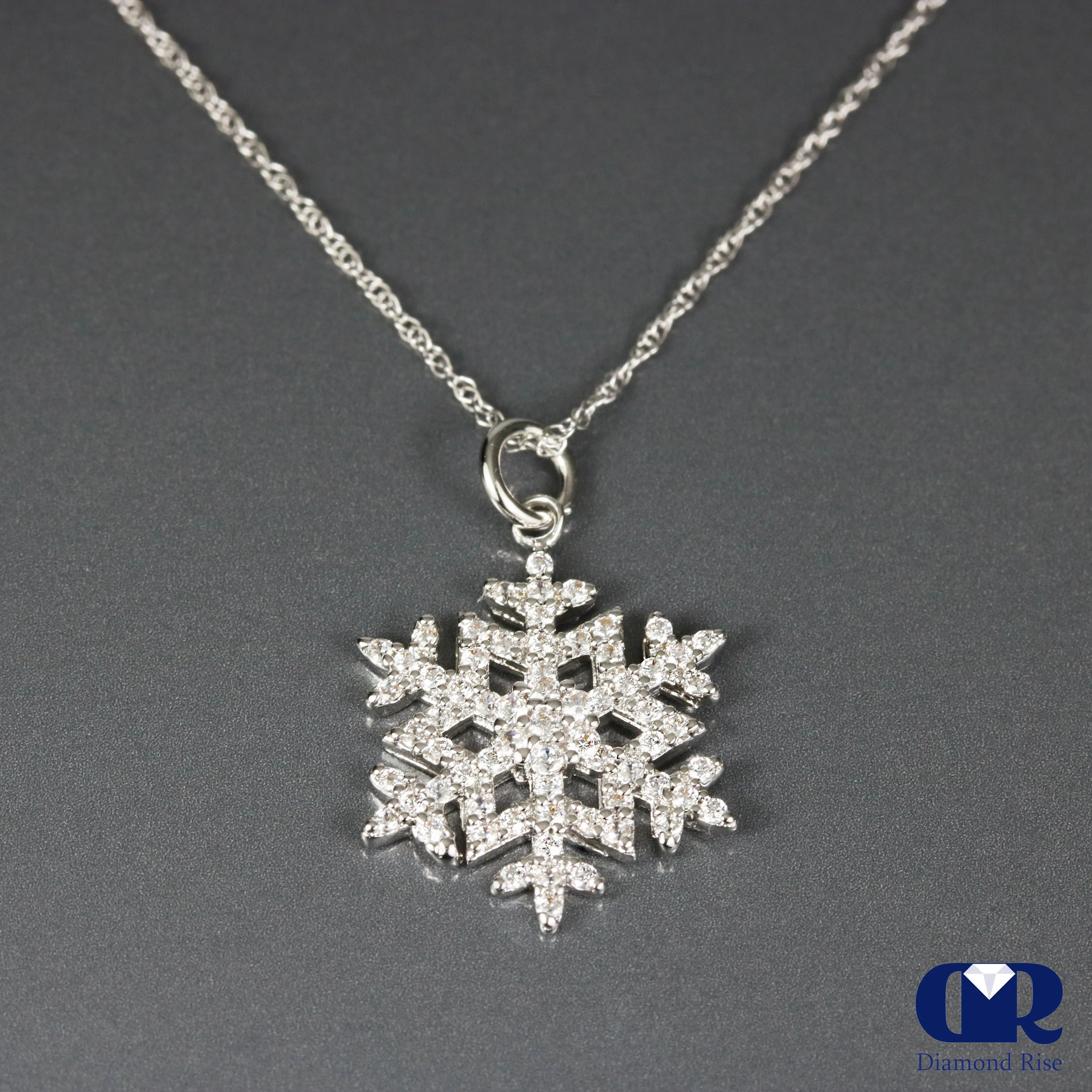 0.30 Carat Round Cut Diamond Snowflake Pendant Necklace 14K Gold With Chain