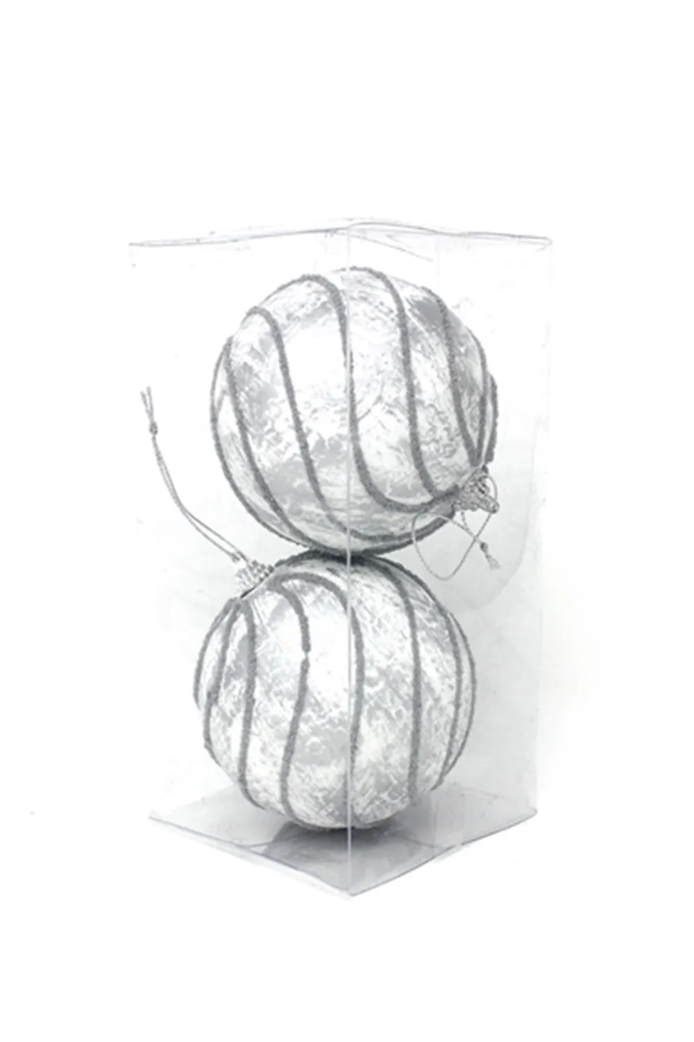 10CM BALL WITH SILVER SLANT LINES  (2 PCS)