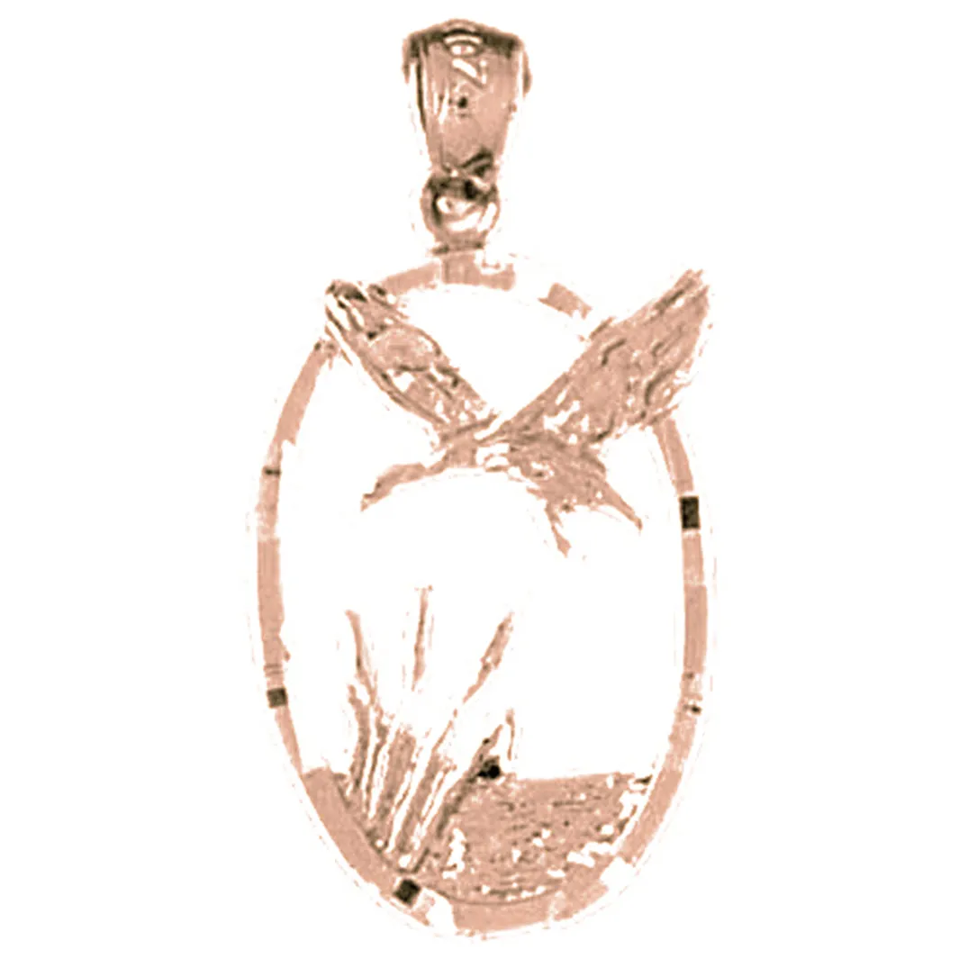 10K, 14K or 18K Gold Flying Duck and Cattails Pendant