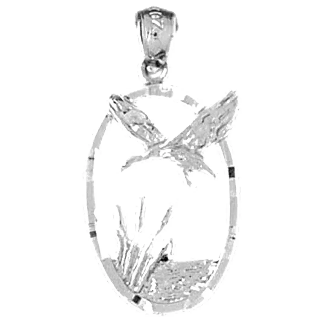 10K, 14K or 18K Gold Flying Duck and Cattails Pendant