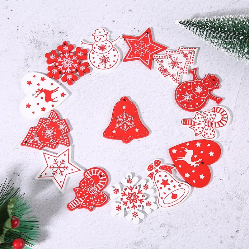 10PCs 5cm Wooden Christmas Ornaments Kids Toys  For Chirstmas Tree Hanging Pendants Xmas Decoration For Home Party