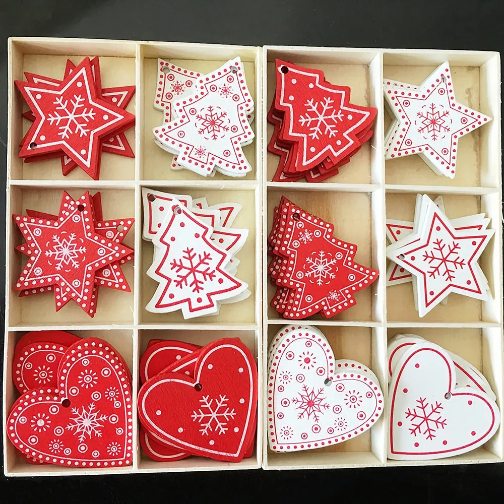 10PCs 5cm Wooden Christmas Ornaments Kids Toys  For Chirstmas Tree Hanging Pendants Xmas Decoration For Home Party