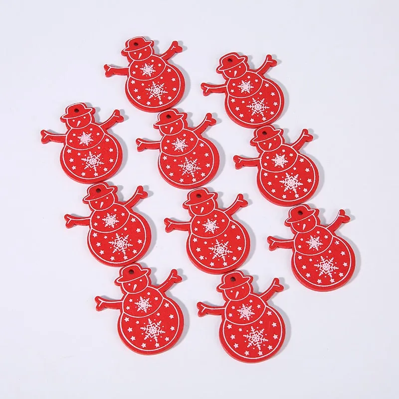 10PCs 5cm Wooden Christmas Ornaments Kids Toys  For Chirstmas Tree Hanging Pendants Xmas Decoration For Home Party