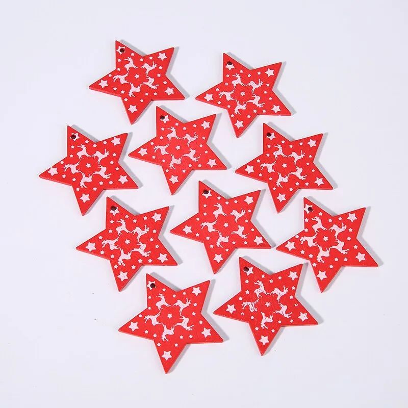 10PCs 5cm Wooden Christmas Ornaments Kids Toys  For Chirstmas Tree Hanging Pendants Xmas Decoration For Home Party