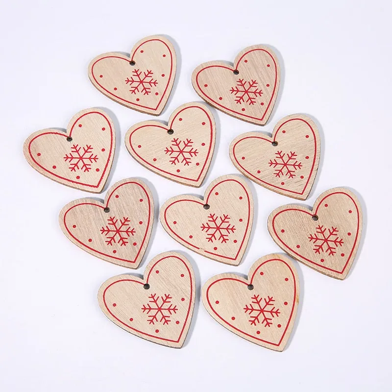 10PCs 5cm Wooden Christmas Ornaments Kids Toys  For Chirstmas Tree Hanging Pendants Xmas Decoration For Home Party