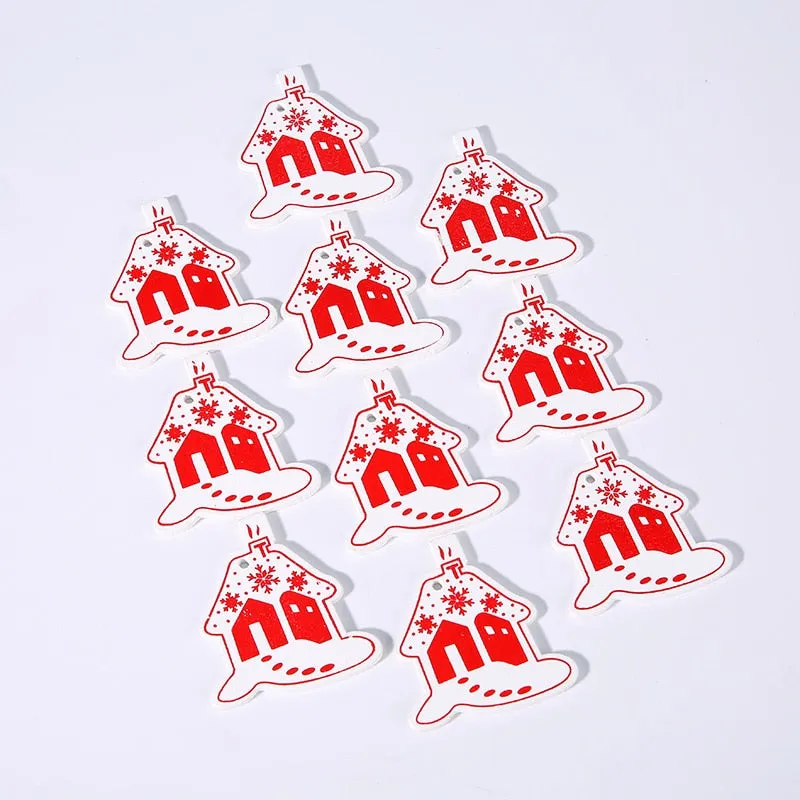 10PCs 5cm Wooden Christmas Ornaments Kids Toys  For Chirstmas Tree Hanging Pendants Xmas Decoration For Home Party