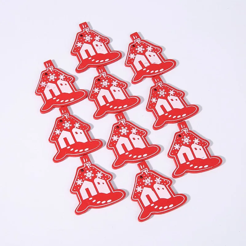 10PCs 5cm Wooden Christmas Ornaments Kids Toys  For Chirstmas Tree Hanging Pendants Xmas Decoration For Home Party