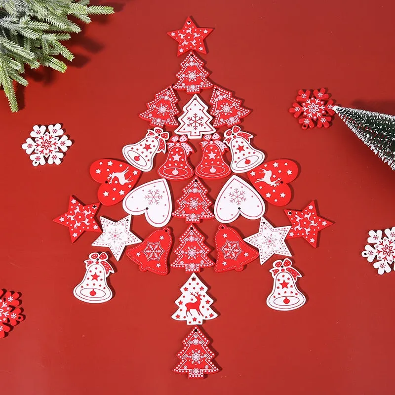 10PCs 5cm Wooden Christmas Ornaments Kids Toys  For Chirstmas Tree Hanging Pendants Xmas Decoration For Home Party