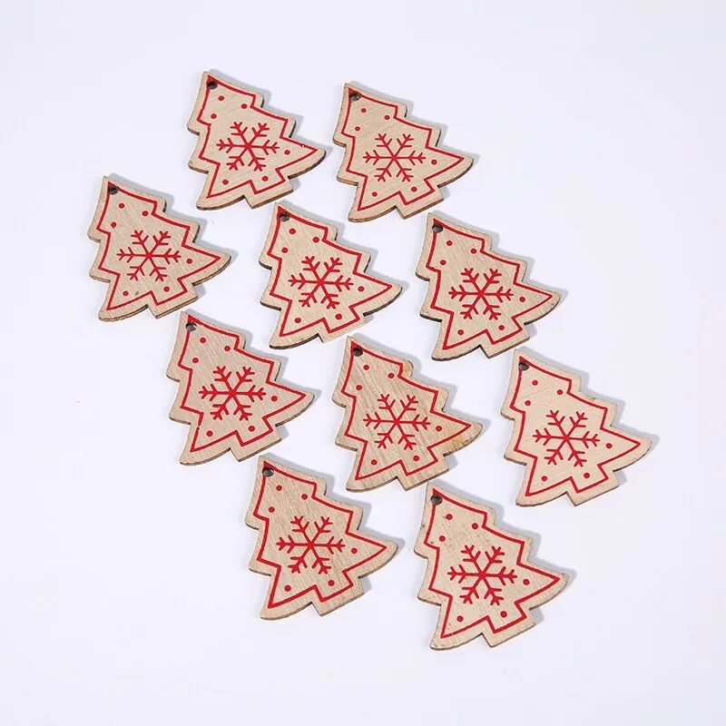 10PCs 5cm Wooden Christmas Ornaments Kids Toys  For Chirstmas Tree Hanging Pendants Xmas Decoration For Home Party