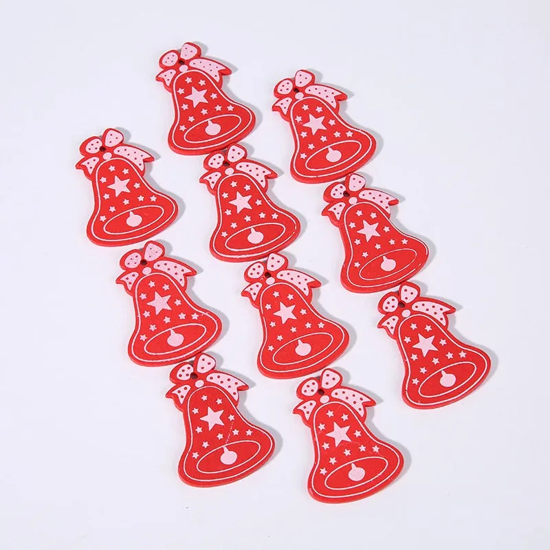 10PCs 5cm Wooden Christmas Ornaments Kids Toys  For Chirstmas Tree Hanging Pendants Xmas Decoration For Home Party