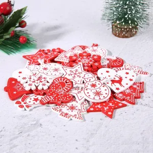 10PCs 5cm Wooden Christmas Ornaments Kids Toys  For Chirstmas Tree Hanging Pendants Xmas Decoration For Home Party