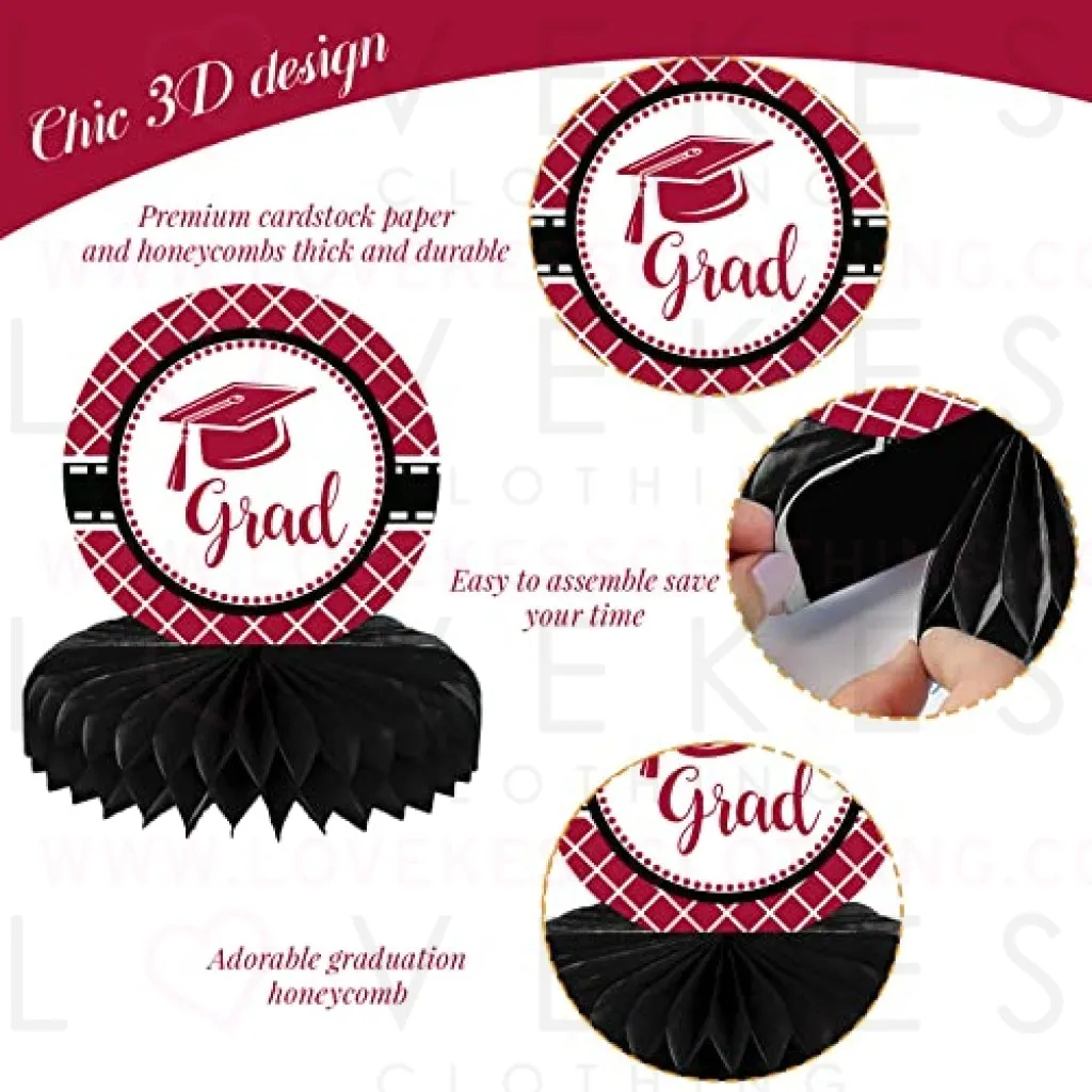 10PCS Class of 2023 Graduation Party Decorations 2023 Congrats Grad Honeycomb Centerpieces Congratulate Graduation Table Toppers for Graduation Party Favor Supplies(Black Maroon)