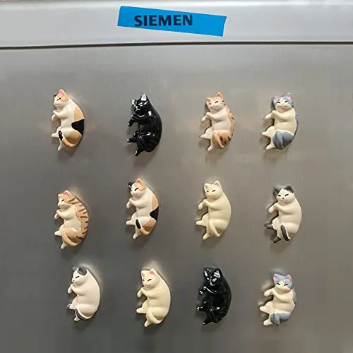 12 pcs Fun Cat Refrigerator Magnets,Cute Cat Magnets , Office Whiteboard Magnet, Cabinet,Photos,Notes,Decorative Fridge Magnets,Gift for Christmas