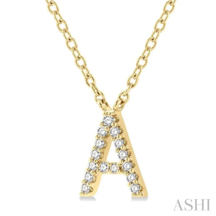 1/20 Ctw Initial 'A' Round Cut Diamond Pendant With Chain in 14K Yellow Gold