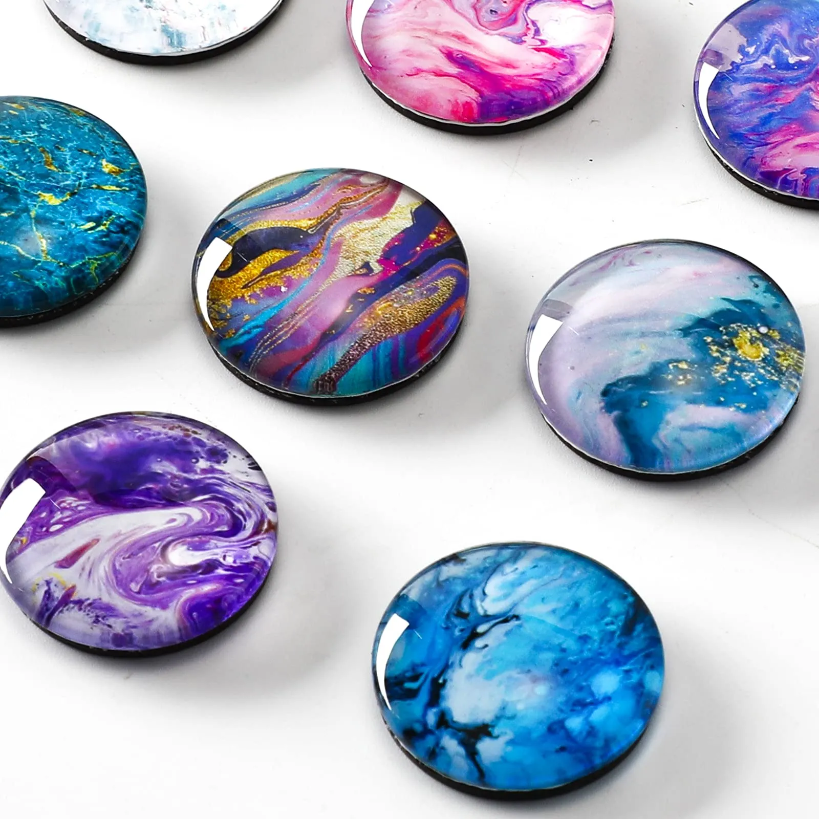 12PCS Fridge Magnets Round Glass Refrigerator Magnets Calendar Magnetic Sticker Decorations Whiteboards Magnets Set for Office and Kitchen（Marbling）