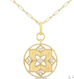 14K Yellow Gold Diamond Floral Medallion Pendant, 0.25 Carat tw