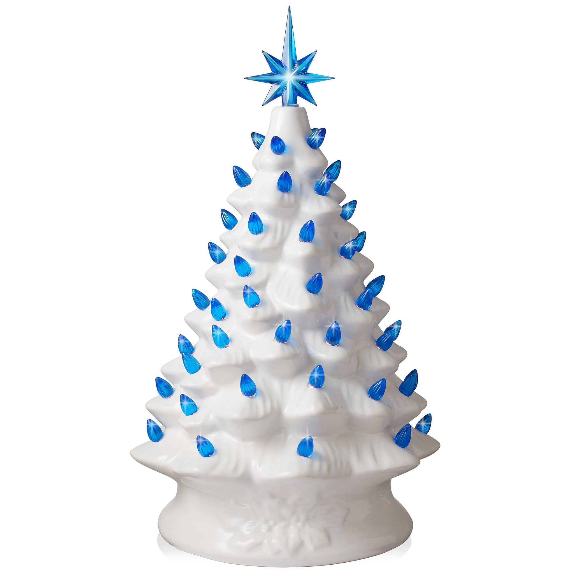 15" Hand Painted Ceramic Christmas Tree, Pre-Lit Tree with Star