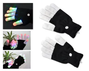 2 Pcs 6 Modes LED Flashing Finger Lighting Gloves - Black