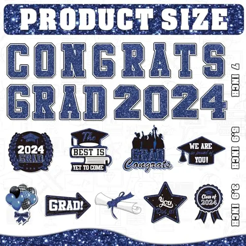 2023 Graduation Car Magnet Decoration 25Pcs, Magnetic Congrats Grad 2023 Refrigerator Garage Door Stickers, Class of 2023 Graduation Car Magnet Decal for Parade Decor Graduation Party Supplies (Blue)