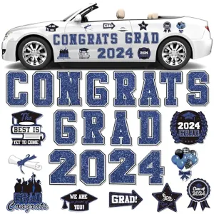 2023 Graduation Car Magnet Decoration 25Pcs, Magnetic Congrats Grad 2023 Refrigerator Garage Door Stickers, Class of 2023 Graduation Car Magnet Decal for Parade Decor Graduation Party Supplies (Blue)