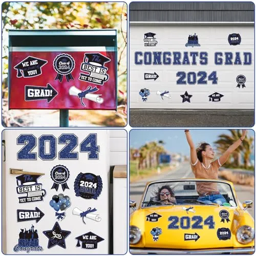 2023 Graduation Car Magnet Decoration 25Pcs, Magnetic Congrats Grad 2023 Refrigerator Garage Door Stickers, Class of 2023 Graduation Car Magnet Decal for Parade Decor Graduation Party Supplies (Blue)