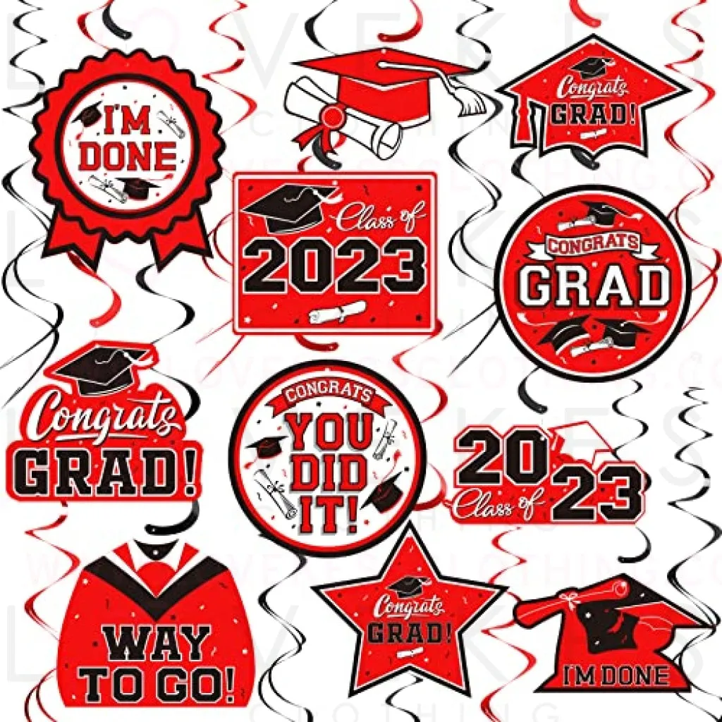 31 Pieces Graduation Party Supplies, 2023 Graduation Hanging Swirl Congrats Grad and Graduation Party Decorations(red, Black)