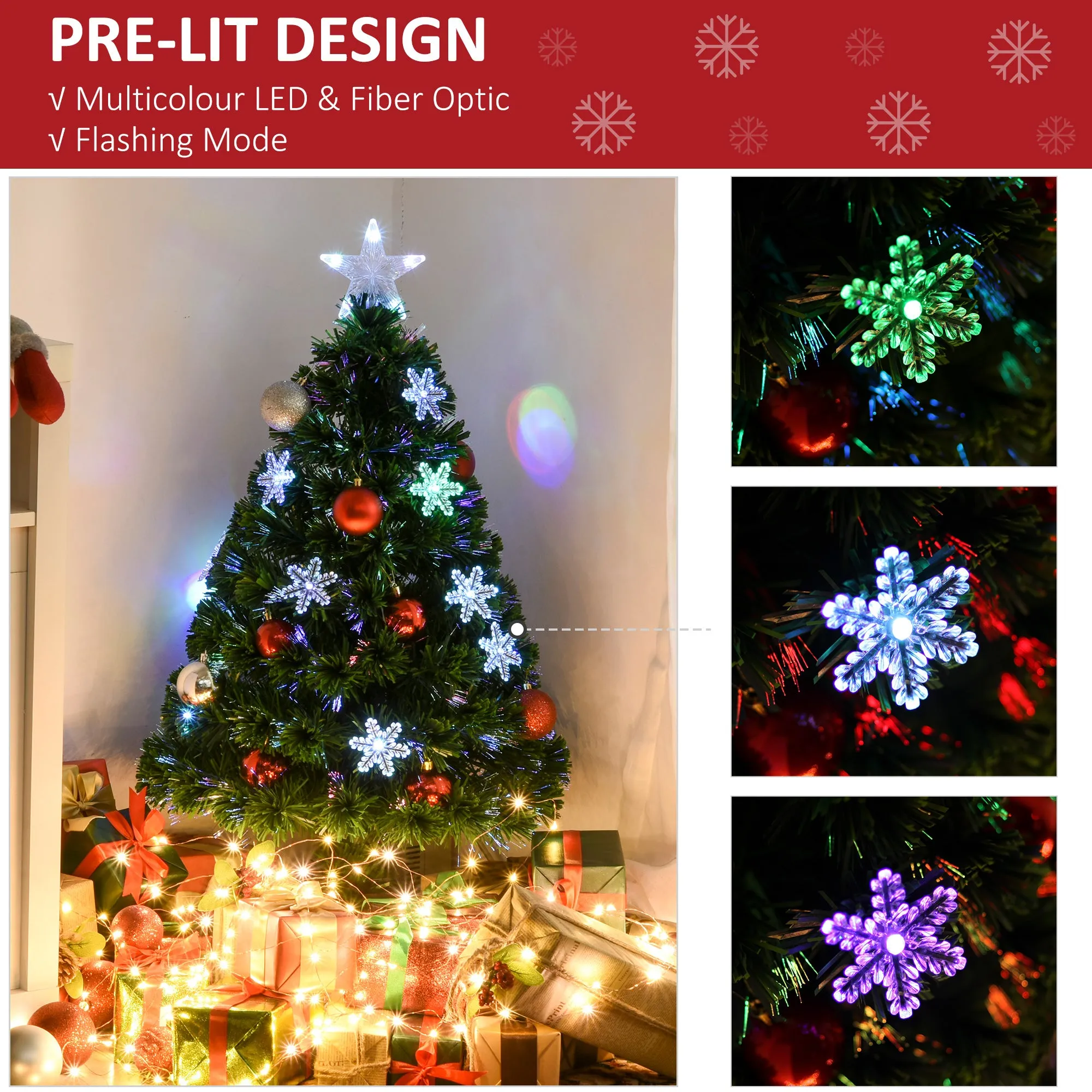 3FT Green Fiber Optic Full Lights Christmas Tree Multi LED Stars