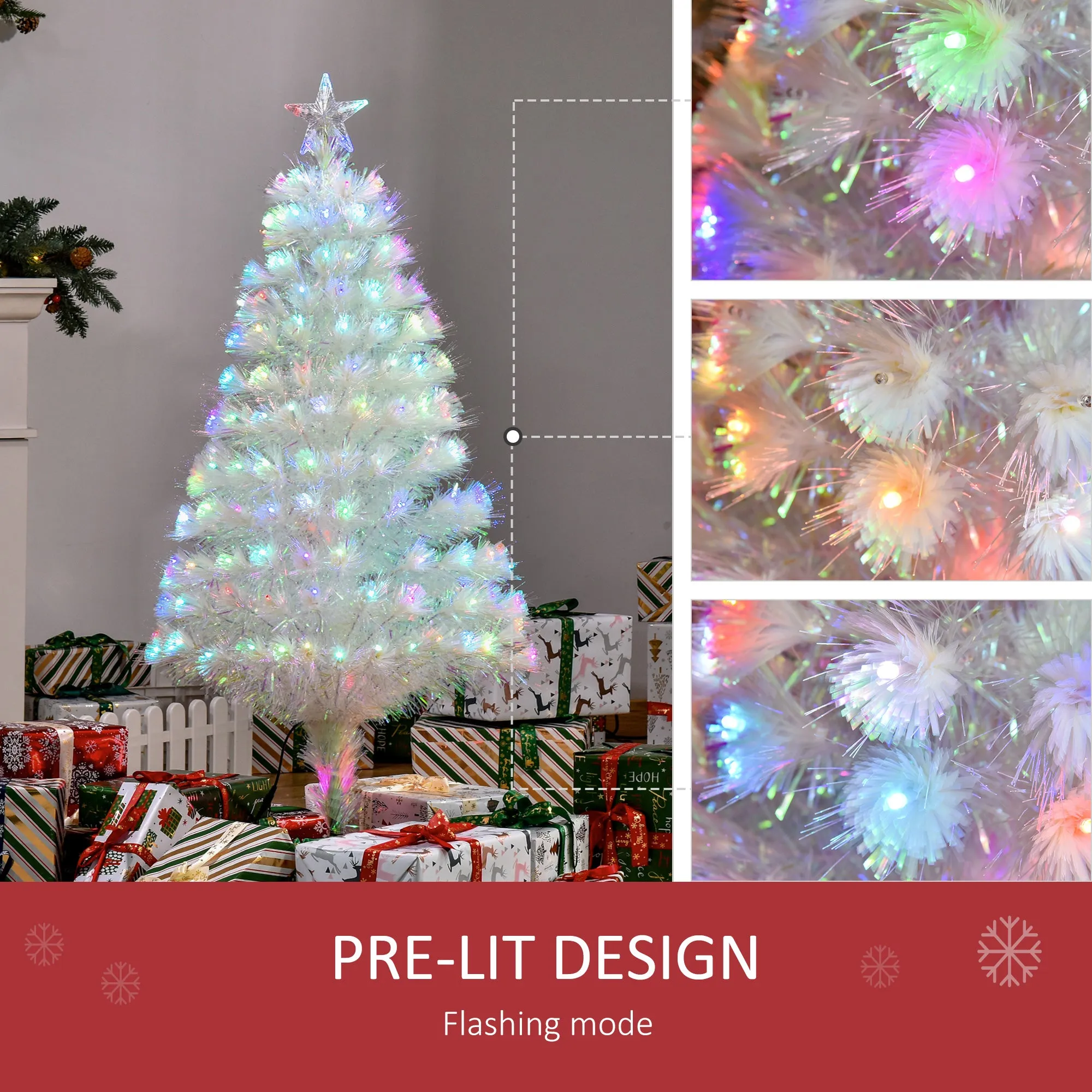 4FT Prelit Artificial Christmas Tree Fiber Optic Xmas Decoration, White