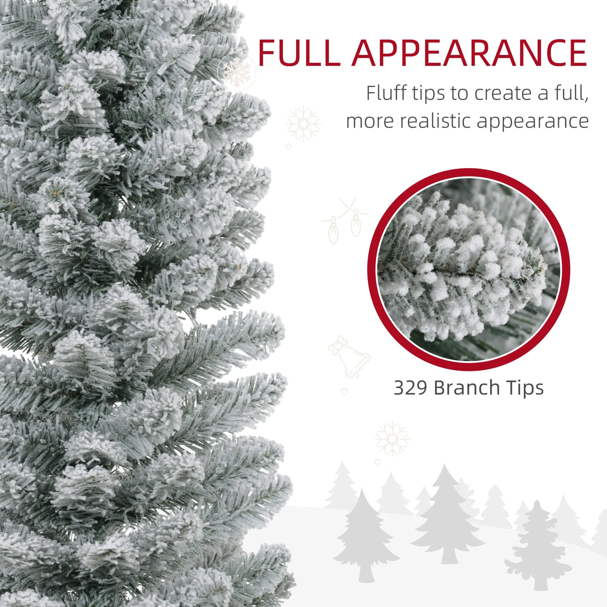 6 Foot Artificial Pencil Christmas Tree with Snow Flocked Tips, Green