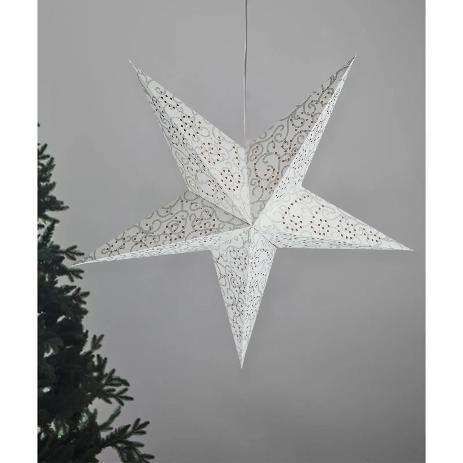 60 cm LED White Glitter Hanging Paper Star