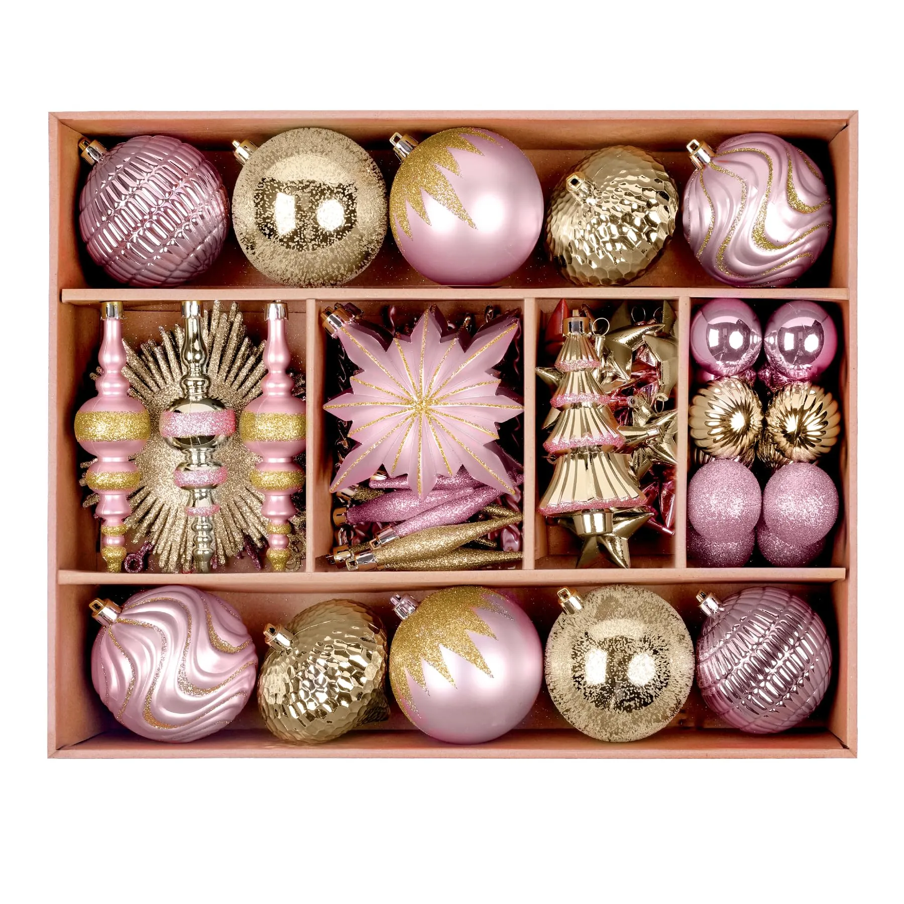 80ct Pink and Gold Christmas Ball Ornament Set