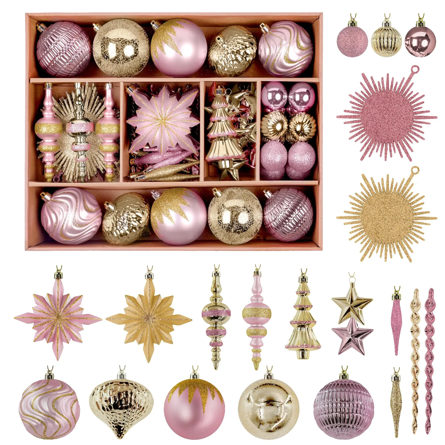 80ct Pink and Gold Christmas Ball Ornament Set