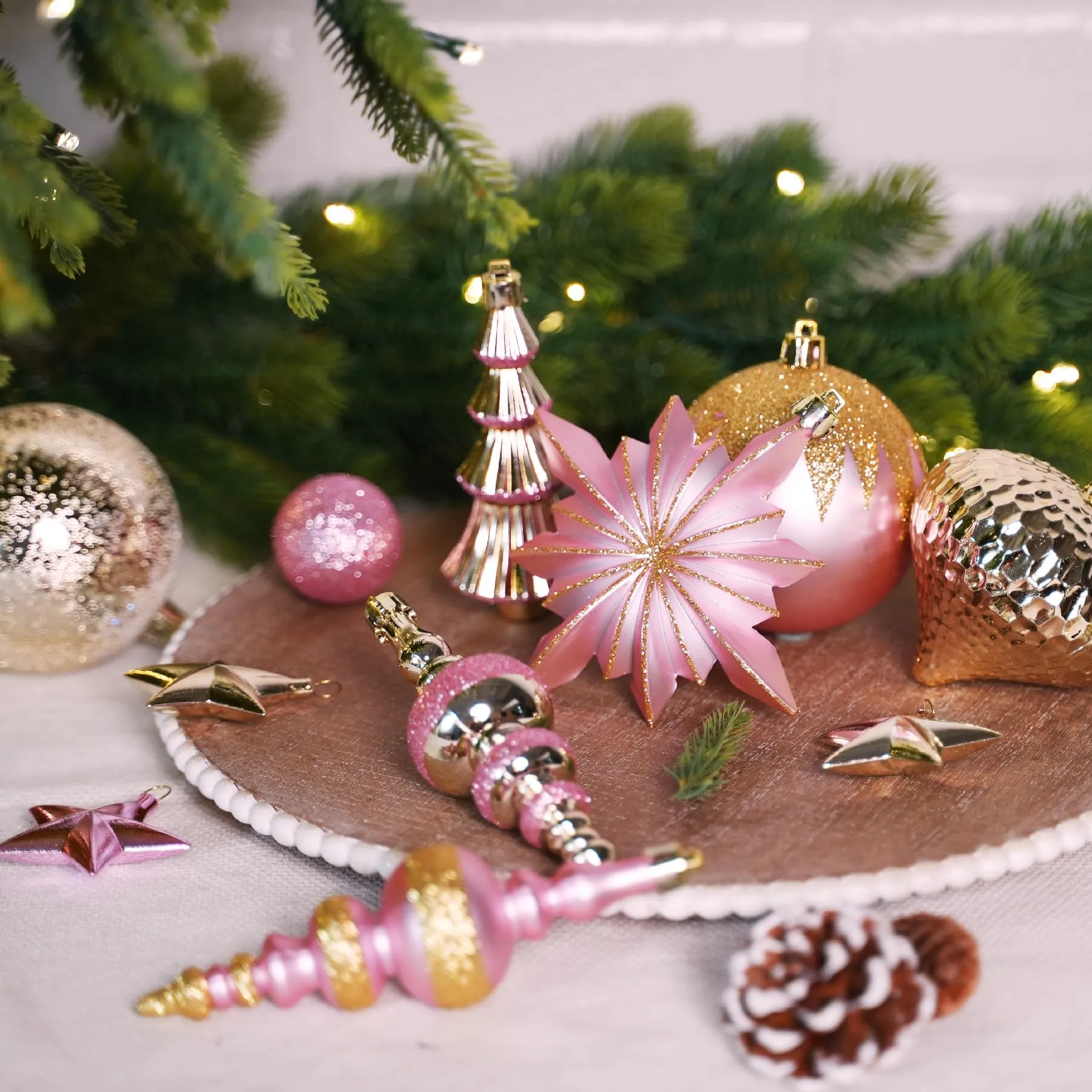 80ct Pink and Gold Christmas Ball Ornament Set