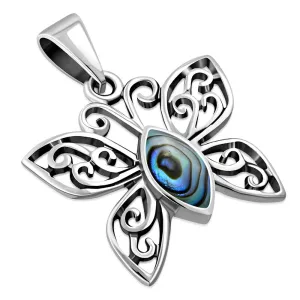 Abalone Shell Butterfly Silver Pendant