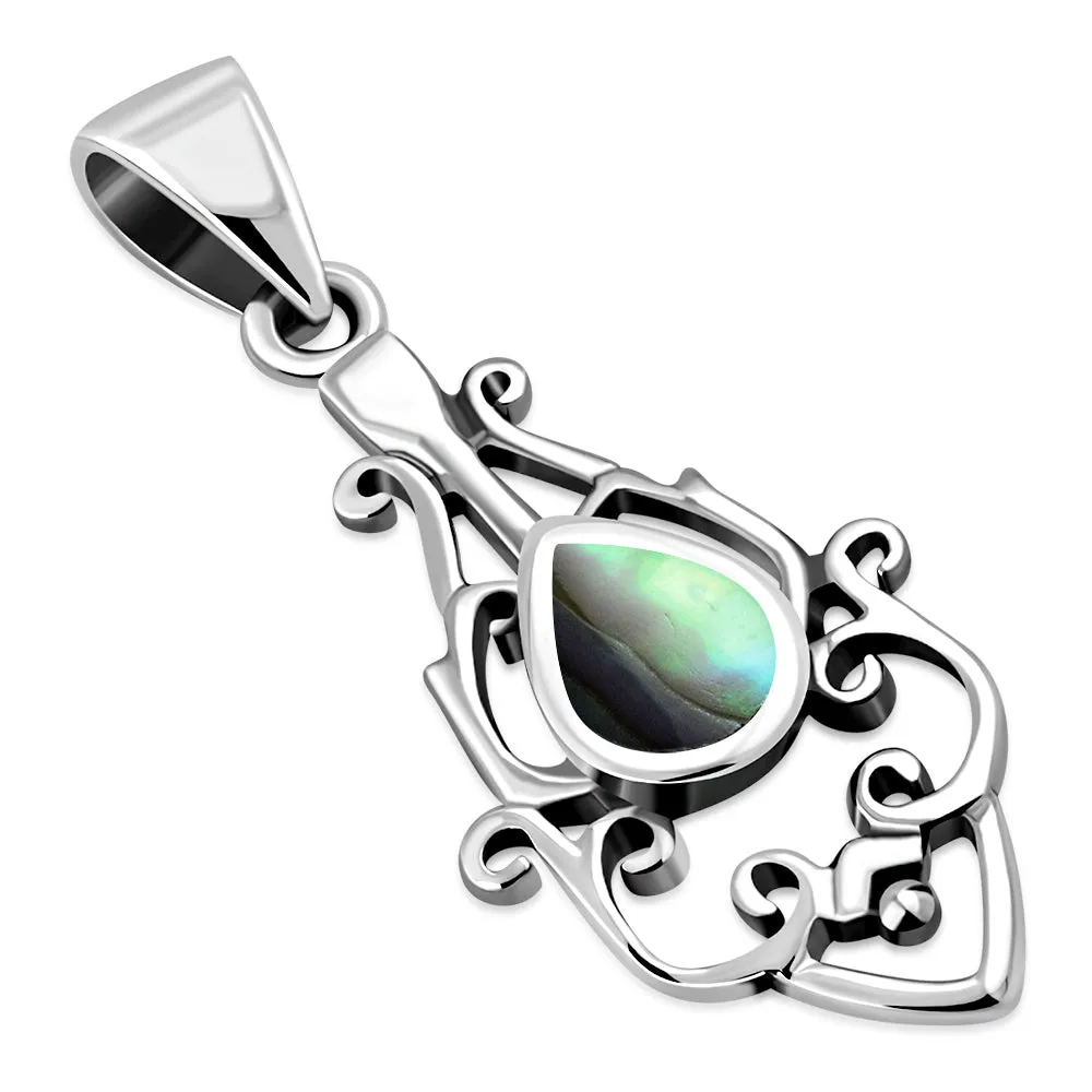 Abalone Shell Ethnic Sterling Silver Drop Pendant