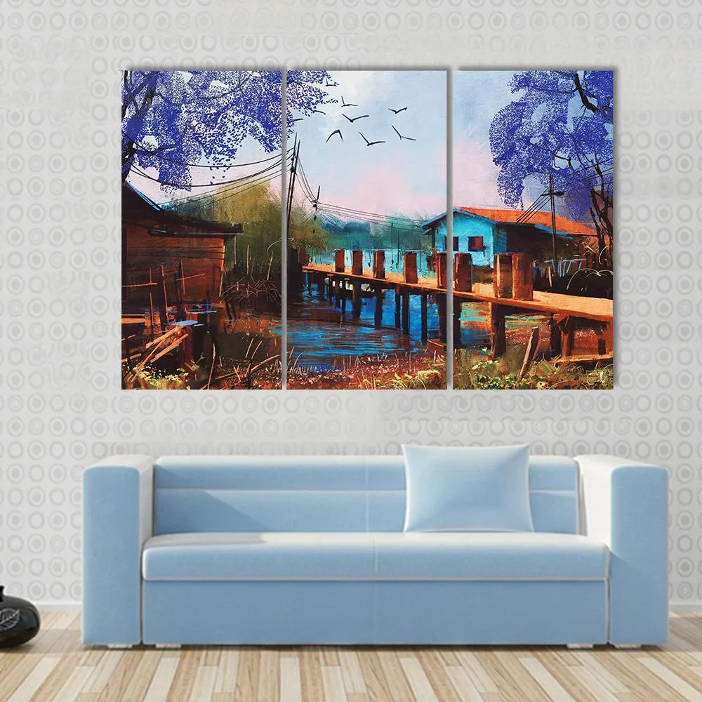 Abstract Fishing Village Canvas Wall Art