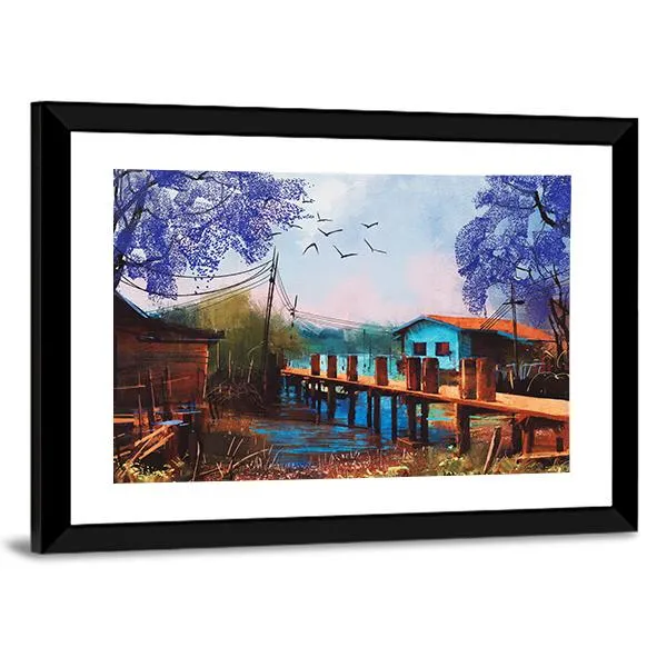 Abstract Fishing Village Canvas Wall Art