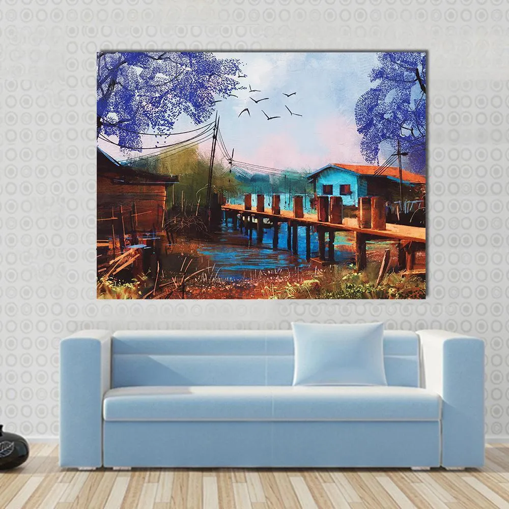 Abstract Fishing Village Canvas Wall Art