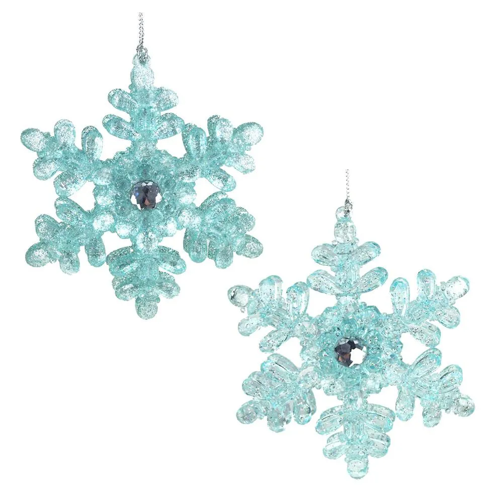 Acrylic Icy Snowflakes Christmas Ornaments, Blue, 4-Inch, 2-Piece