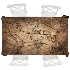 Anti-dirty Large Wood World Map Rectangular Tablecloth