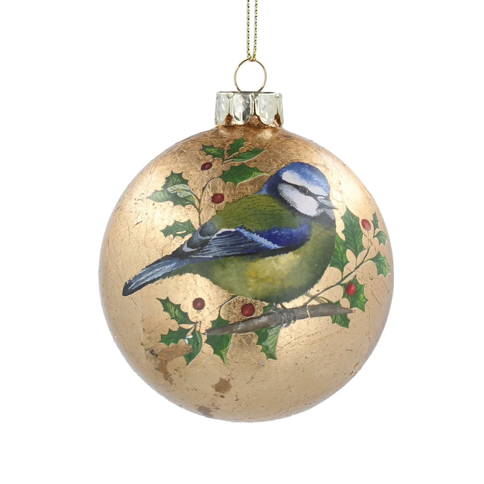 Antique Gold Blue Tit Glass Bauble