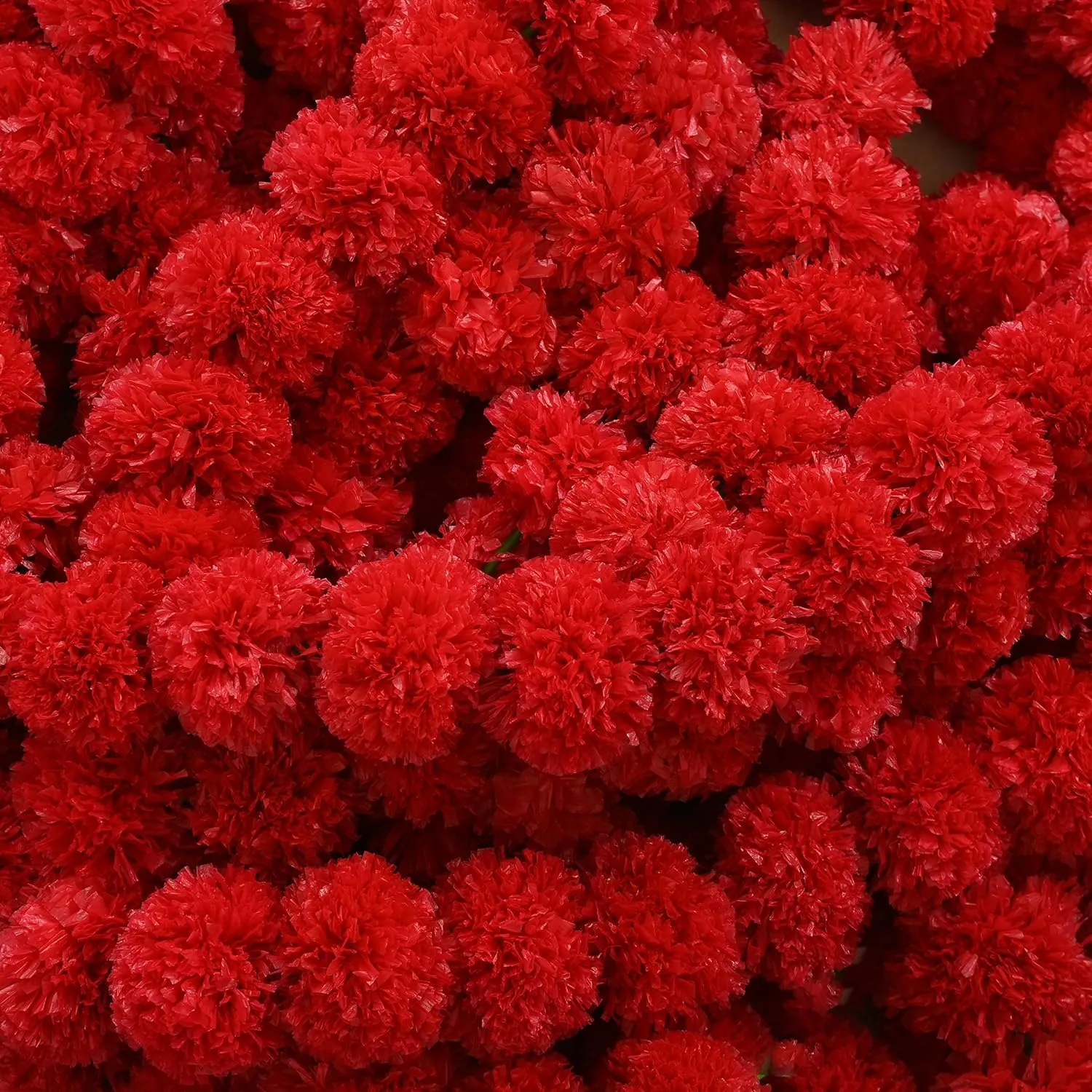 Artificial Marigold Flowers Garlands for Decoration Fluffy Flowers, Wedding Home Decor, Office, Kitchen, Diwali Festival Decor, (Pack of 5) - (Red)