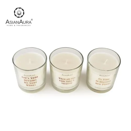 Asian Aura Scented Glass Jar Candle with Metal lid |Quote Candle| Smoke-Free Aroma Candle for Home Fragrance & Decor | Festive Décor| Gift for All Occasions (Pack of 3)