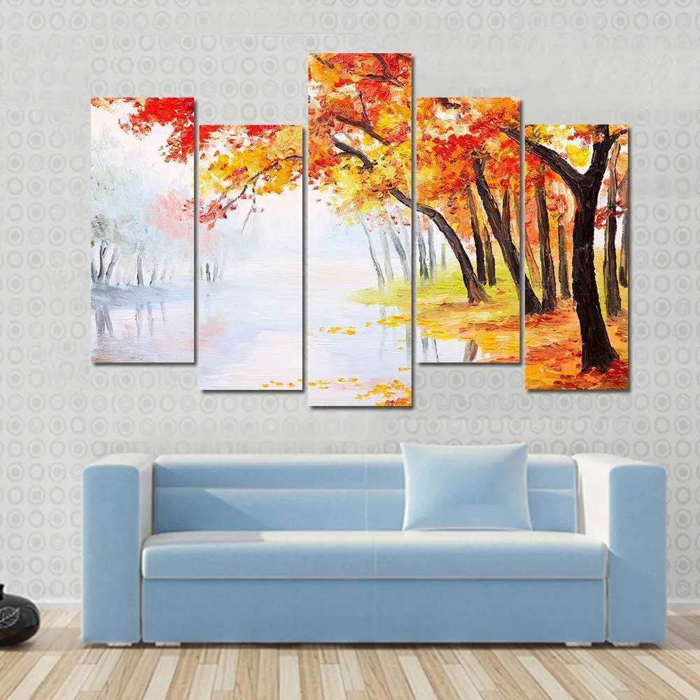 Autumn Forest Near The Lake Canvas Wall Art