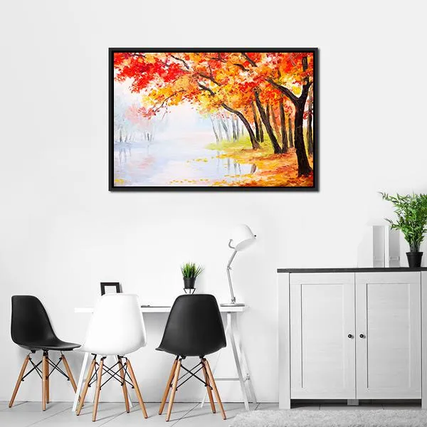 Autumn Forest Near The Lake Canvas Wall Art