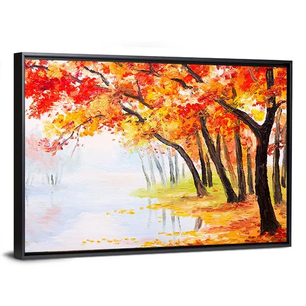 Autumn Forest Near The Lake Canvas Wall Art