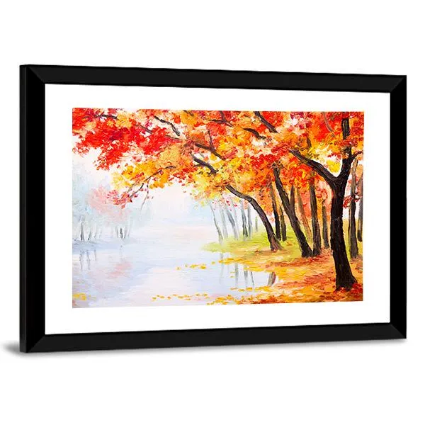 Autumn Forest Near The Lake Canvas Wall Art