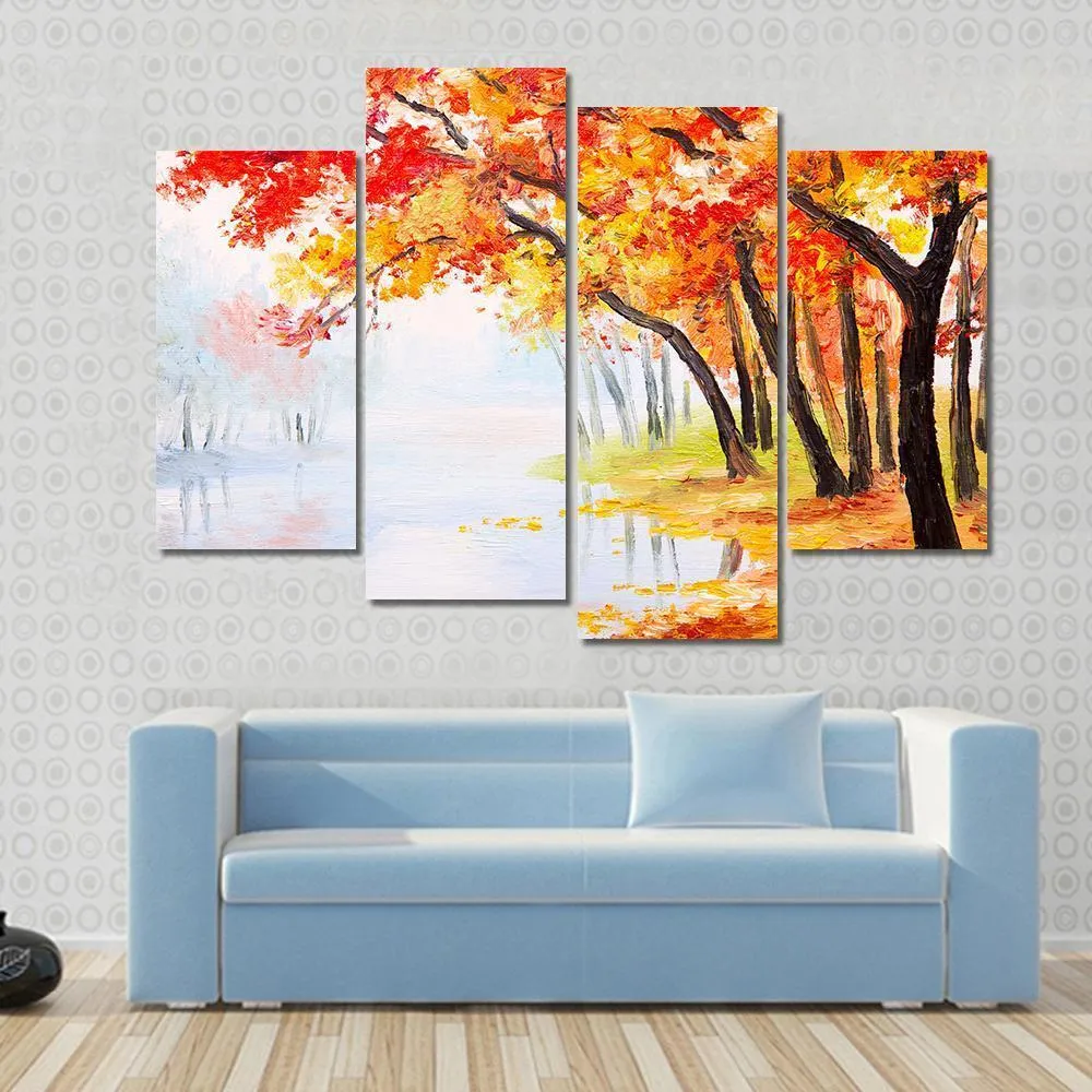 Autumn Forest Near The Lake Canvas Wall Art