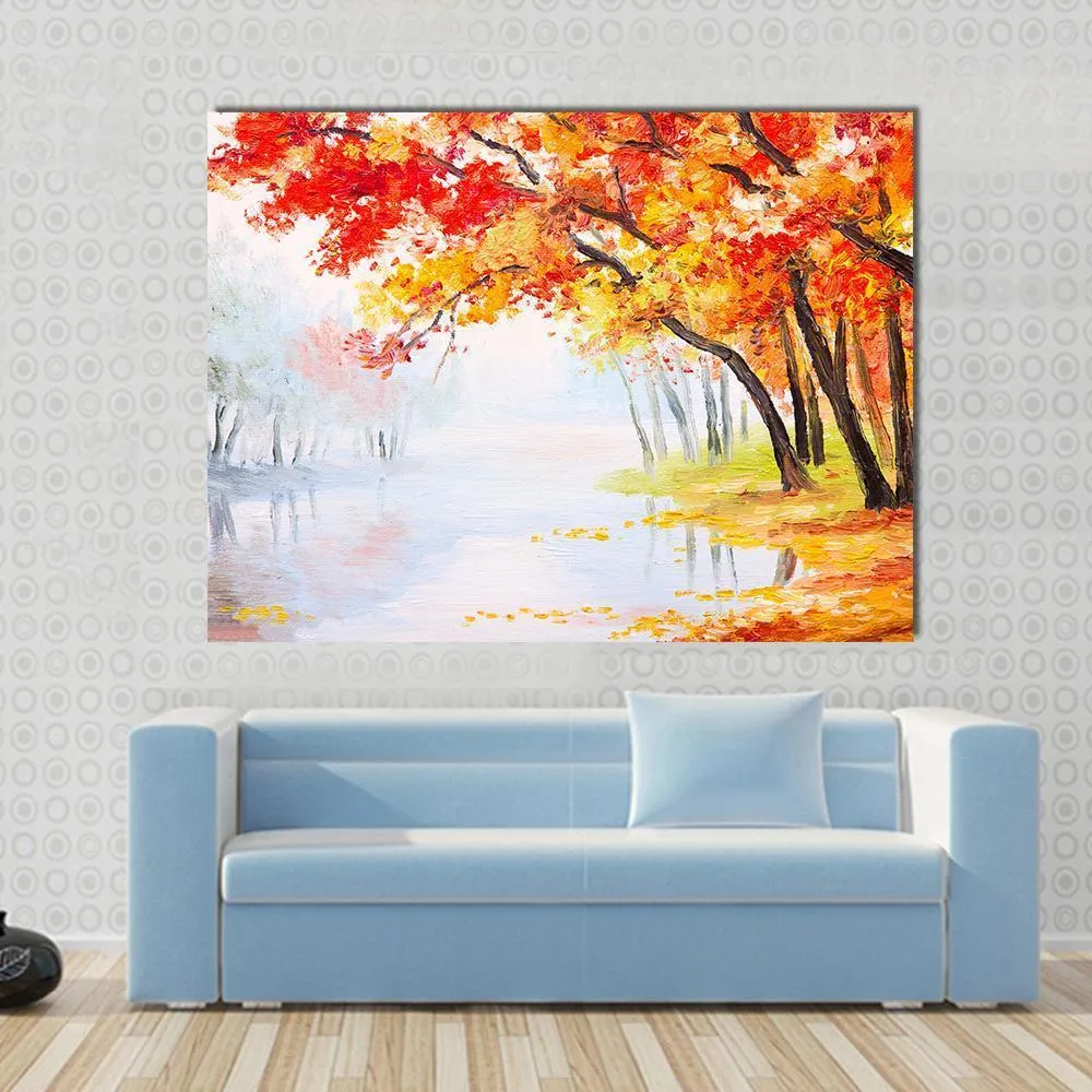 Autumn Forest Near The Lake Canvas Wall Art